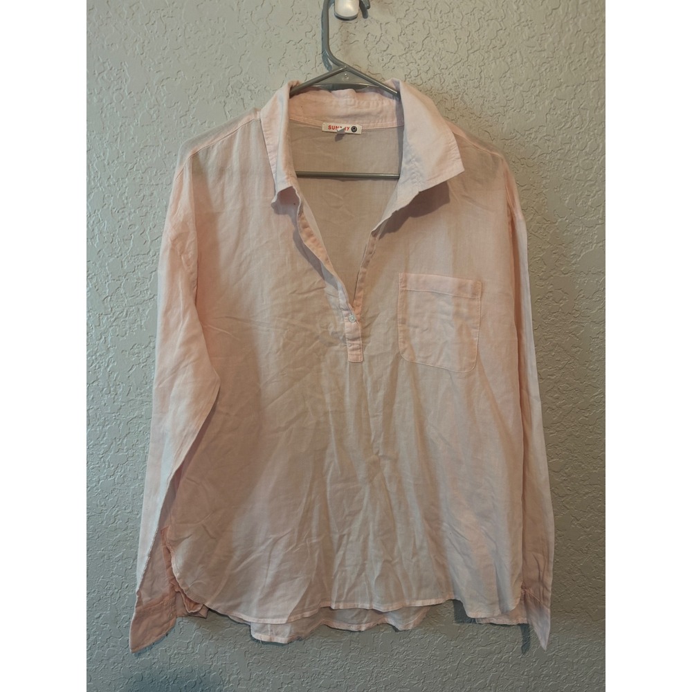 Sundry Cotton Gauze Henley Blouse Size 2 Coastal Beachy Pink
